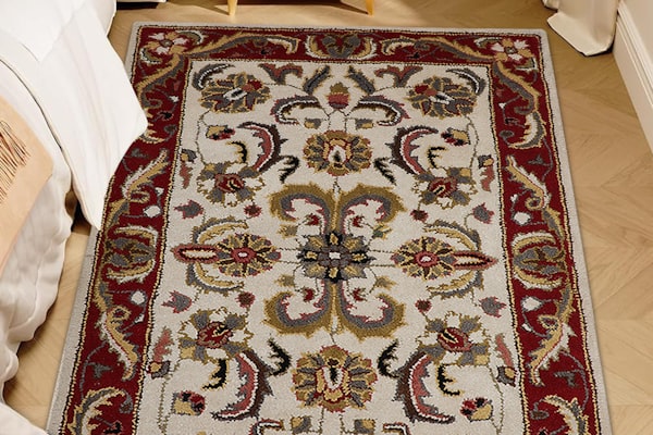 Patterned area rug being cleaned